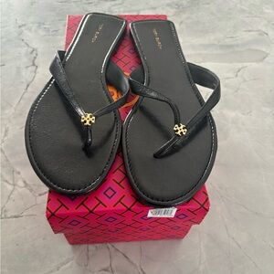 Tory Burch Black Leather Thong Flip Flops Size 10